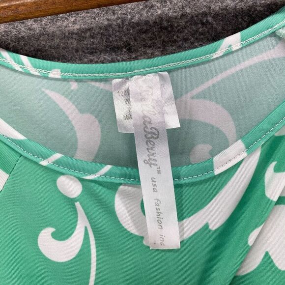 5/$45 Bella Berry Dress Women L Large Green Floral Shift Short Cold Shoulder - Picture 5 of 9